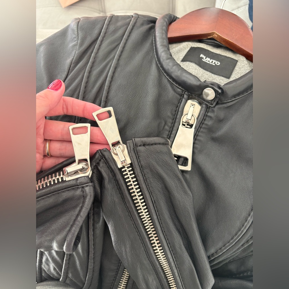 Sandro Style Punto Leather Jacket Black Size US 6-8 Italian Brand PUNTO Leather - Picture 6 of 16